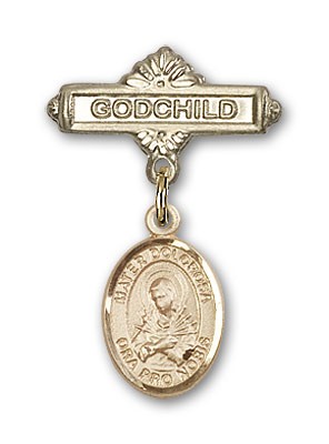Pin Badge with Mater Dolorosa Charm and Godchild Badge Pin - 14K Solid Gold
