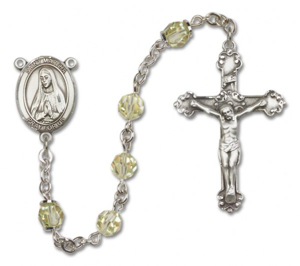 St. Martha Sterling Silver Heirloom Rosary Fancy Crucifix - Zircon