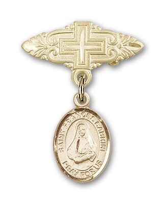 Pin Badge with St. Frances Cabrini Charm and Badge Pin with Cross - Gold Tone