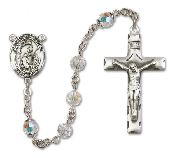Paul the Hermit Sterling Silver Heirloom Rosary Squared Crucifix - Crystal