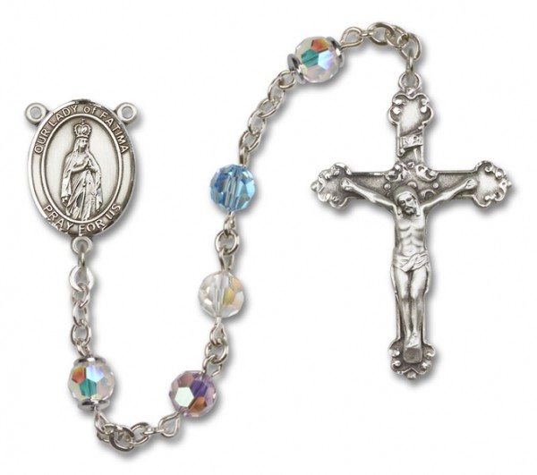 Our Lady of Fatima Sterling Silver Heirloom Rosary Fancy Crucifix - Multi-Color