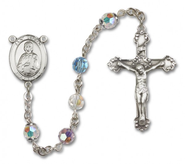 St. Gerard Sterling Silver Heirloom Rosary Fancy Crucifix - Multi-Color