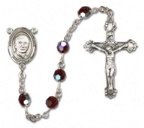 St. Hannibal Sterling Silver Heirloom Rosary Fancy Crucifix - Garnet