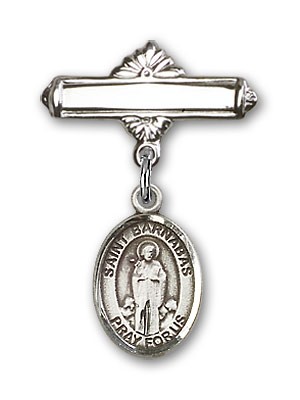 Pin Badge with St. Barnabas Charm and Polished Engravable Badge Pin - Silver tone