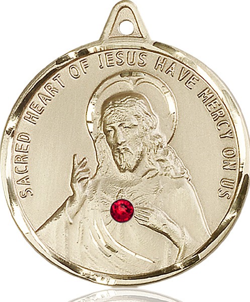 Elegant Sacred Heart of Jesus Pendant with Birthstones - 14K Solid Gold