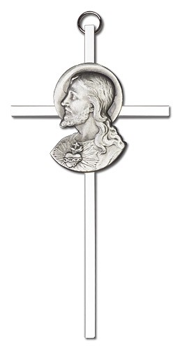 Sacred Heart of Jesus Wall Cross 6&quot; - Silver tone