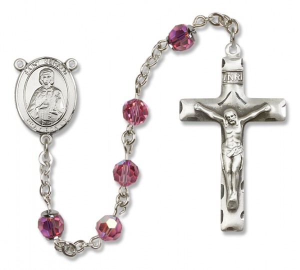 St. Gerard Sterling Silver Heirloom Rosary Squared Crucifix - Rose
