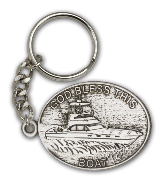 God Bless This Boat Keychain - Antique Silver