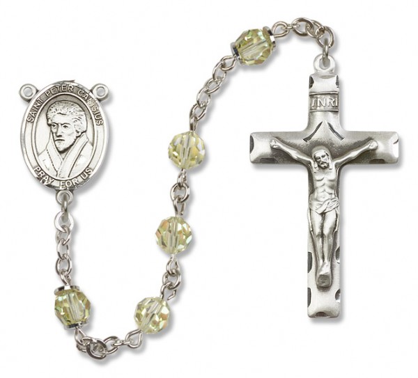 St. Peter Canisius Sterling Silver Heirloom Rosary Squared Crucifix - Zircon