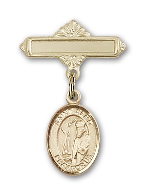Pin Badge with St. Elmo Charm and Polished Engravable Badge Pin - Gold Tone