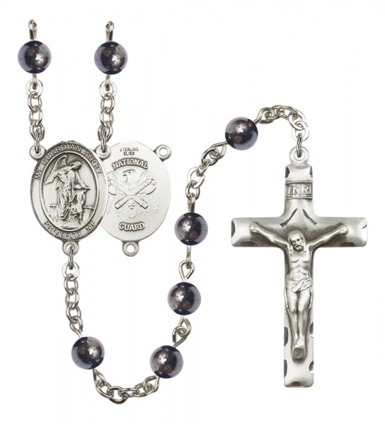 Men's Guardian Angel National Guard Silver Plated Rosary - Gray