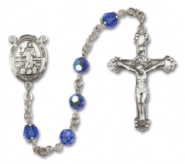 St. Bernadine Sterling Silver Heirloom Rosary Fancy Crucifix - Sapphire