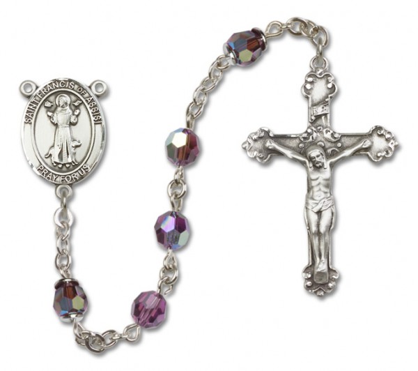 St. Francis of Assisi Sterling Silver Heirloom Rosary Fancy Crucifix - Amethyst