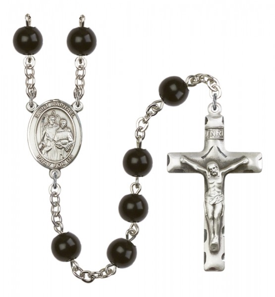 Men's St. Raphael the Archangel Silver Plated Rosary - Black
