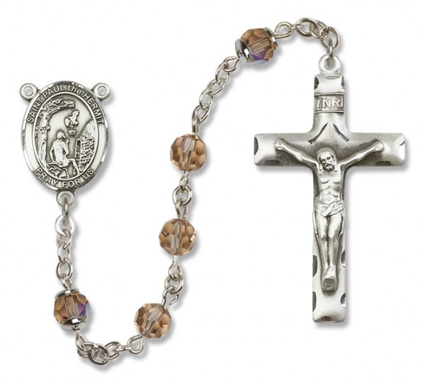Paul the Hermit Sterling Silver Heirloom Rosary Squared Crucifix - Topaz