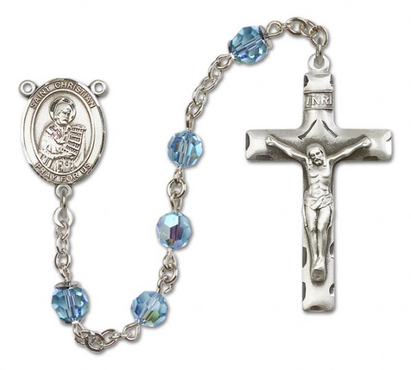 St. Christian Demosthenes Sterling Silver Heirloom Rosary Squared Crucifix - Aqua