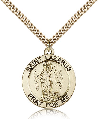Men's Round Saint Lazarus Medal - 14KT Gold Filled