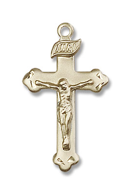 Women's Small Budded Crucifix Necklace - 14K Solid Gold