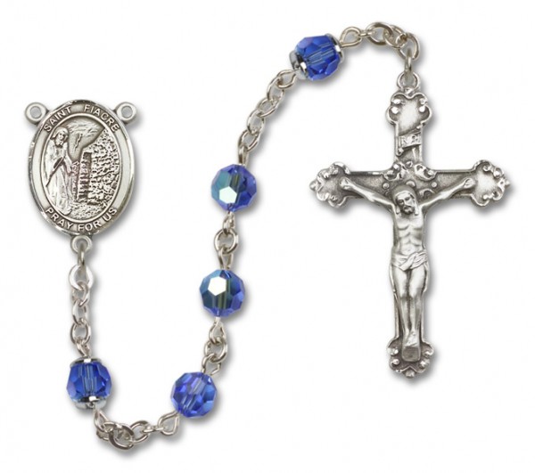 St. Fiacre Sterling Silver Heirloom Rosary Fancy Crucifix - Sapphire