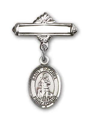 Pin Badge with St. Rachel Charm and Polished Engravable Badge Pin - Silver tone
