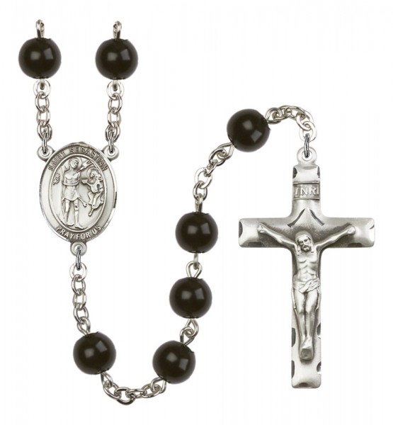 Men's St. Sebastian Silver Plated Rosary - Black