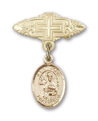 Pin Badge with St. John the Apostle Charm and Badge Pin with Cross - Gold Tone