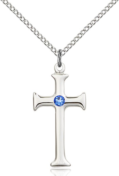 Women's Maltese Edge Cross Pendant with Birthstone Options - Sapphire