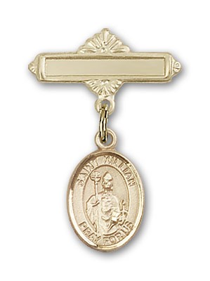Pin Badge with St. Kilian Charm and Polished Engravable Badge Pin - Gold Tone