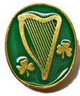Irish Harp and Shamrock Lapel Pin - Green