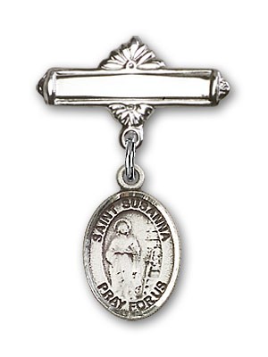 Pin Badge with St. Susanna Charm and Polished Engravable Badge Pin - Silver tone