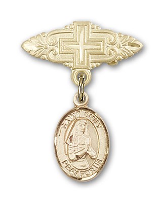 Pin Badge with St. Emily de Vialar Charm and Badge Pin with Cross - 14K Solid Gold