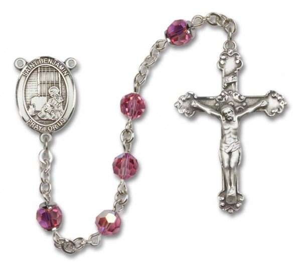 St. Benjamin Sterling Silver Heirloom Rosary Fancy Crucifix - Rose