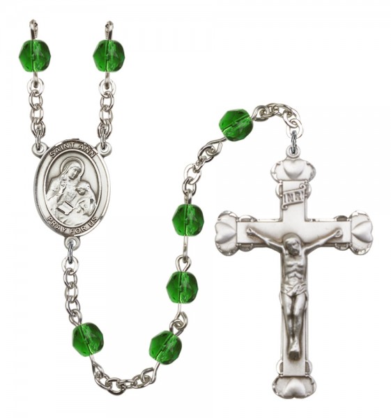 Women's St. Ann Birthstone Rosary - Emerald Green