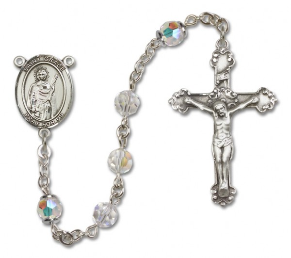 St. Grace Sterling Silver Heirloom Rosary Fancy Crucifix - Crystal
