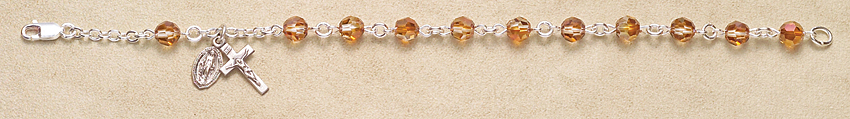 Rosary Bracelet - Sterling Silver with Copper Swarovski Beads - Topaz