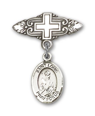 Pin Badge with St. Louis Charm and Badge Pin with Cross - Silver tone