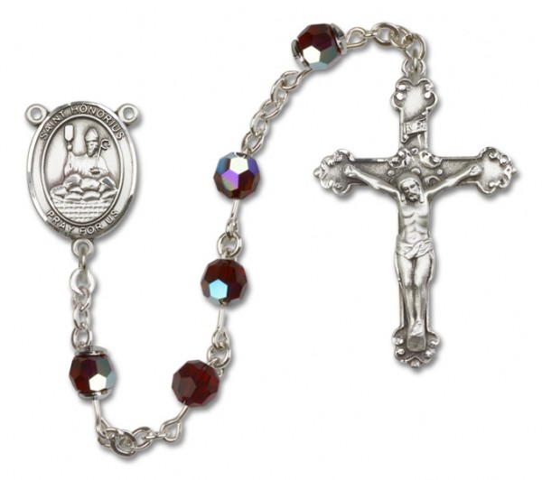 St. Honorius Sterling Silver Heirloom Rosary Fancy Crucifix - Garnet