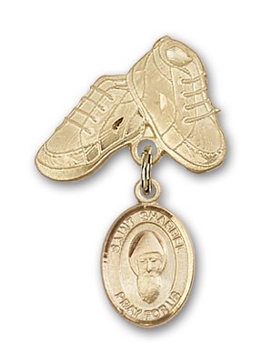 Pin Badge with St. Sharbel Charm and Baby Boots Pin - Gold Tone