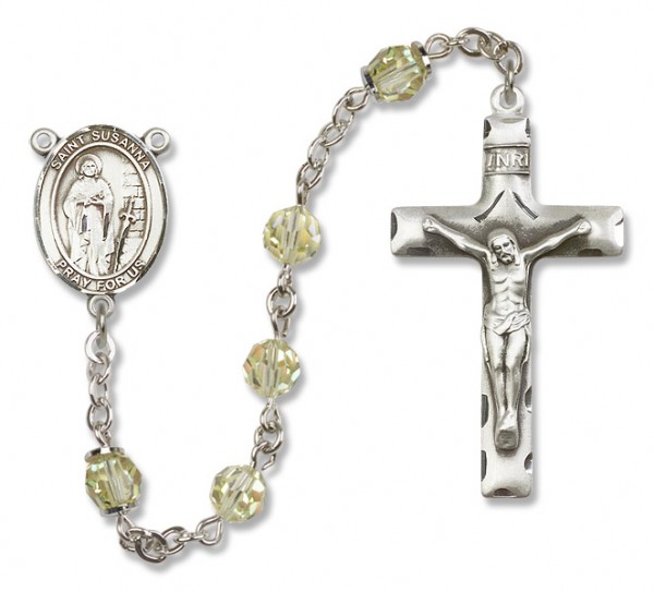 St. Susanna Sterling Silver Heirloom Rosary Squared Crucifix - Zircon
