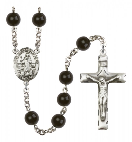 Men's St. Bernadine of Sienna Silver Plated Rosary - Black