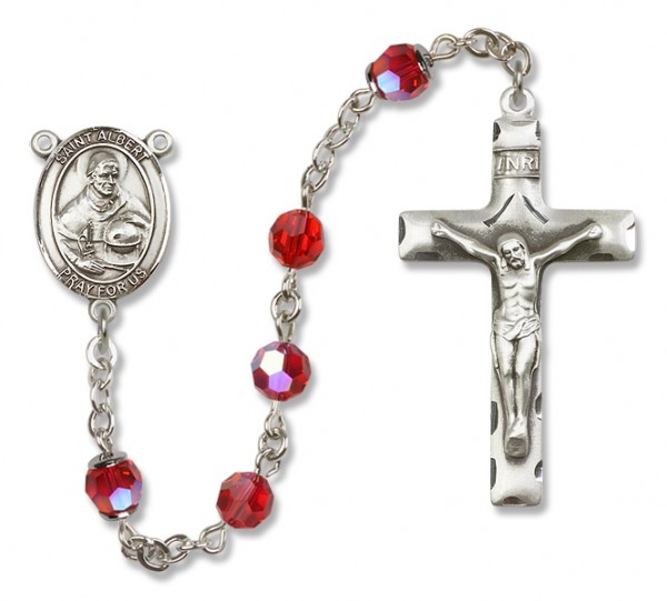 St. Albert the Great Sterling Silver Heirloom Rosary Squared Crucifix - Ruby Red