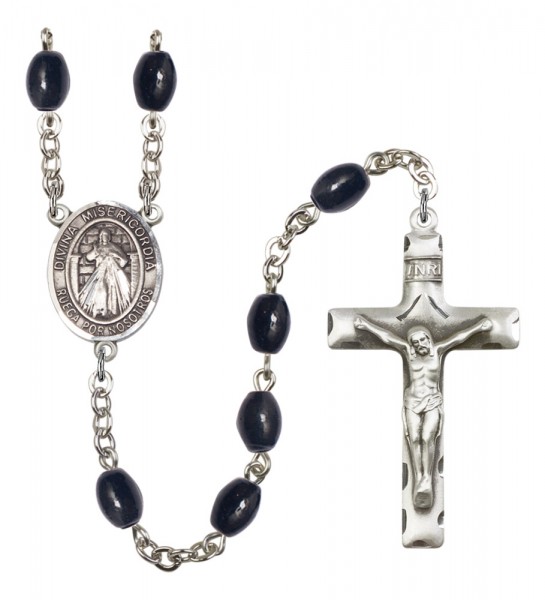 Men's Divina Misericordia Silver Plated Rosary - Black Oval