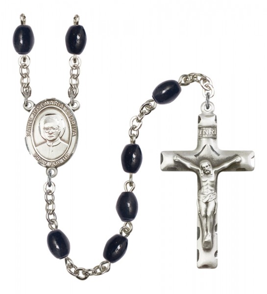 Men's St. Josemaria Escriva Silver Plated Rosary - Black Oval