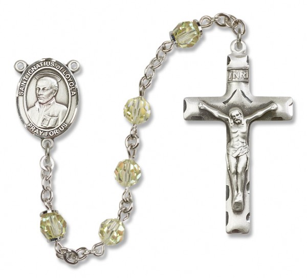 St. Ignatius of Loyola Sterling Silver Heirloom Rosary Squared Crucifix - Zircon