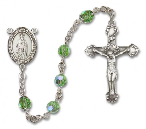 St. Bartholomew Sterling Silver Heirloom Rosary Fancy Crucifix - Peridot