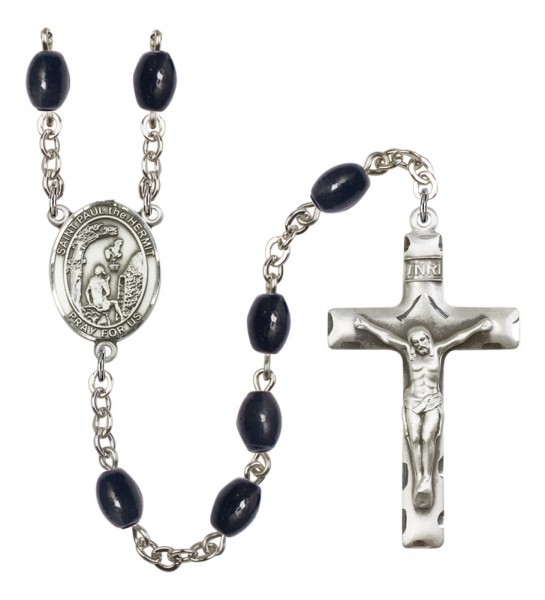 Men's St. Paul the Hermit Silver Plated Rosary - Black Oval