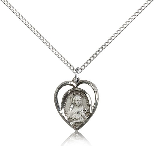 Small St. Theresa Heart Shaped Medal - Sterling Silver