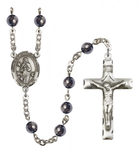Men's Our Lady of Assumption Silver Plated Rosary - Gray