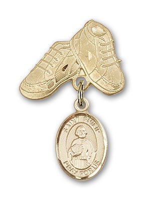 Pin Badge with St. Philip the Apostle Charm and Baby Boots Pin - 14K Solid Gold