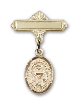 Pin Badge with St. Julia Billiart Charm and Polished Engravable Badge Pin - 14K Solid Gold
